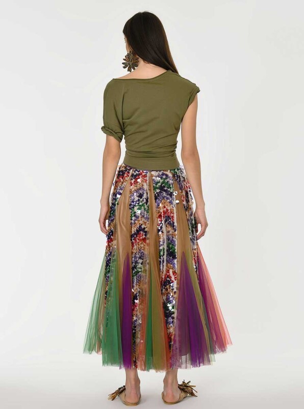 Pul Ve Tül Detaylı Renkli Etek Standart Renk - 2