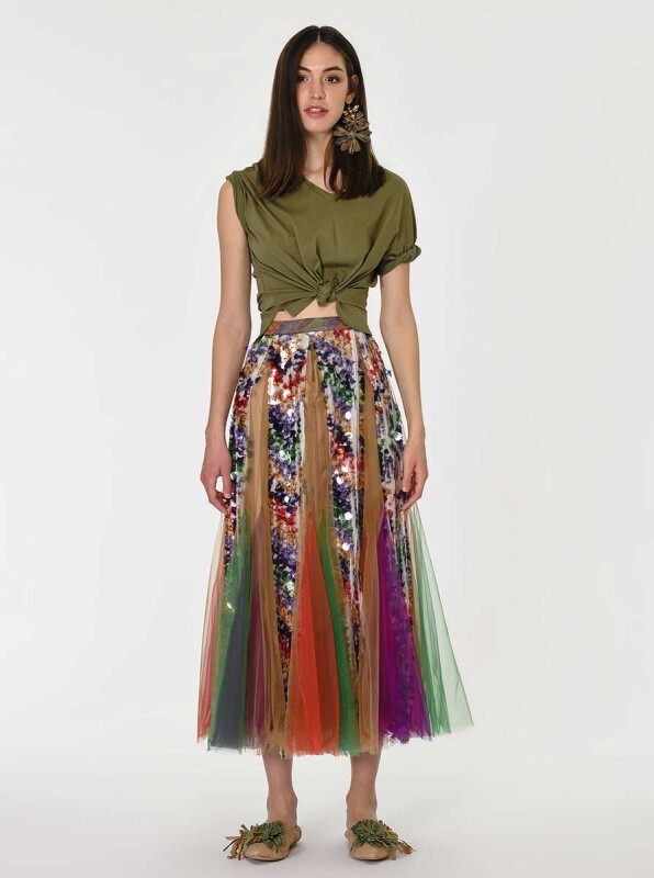 Pul Ve Tül Detaylı Renkli Etek Standart Renk - 1