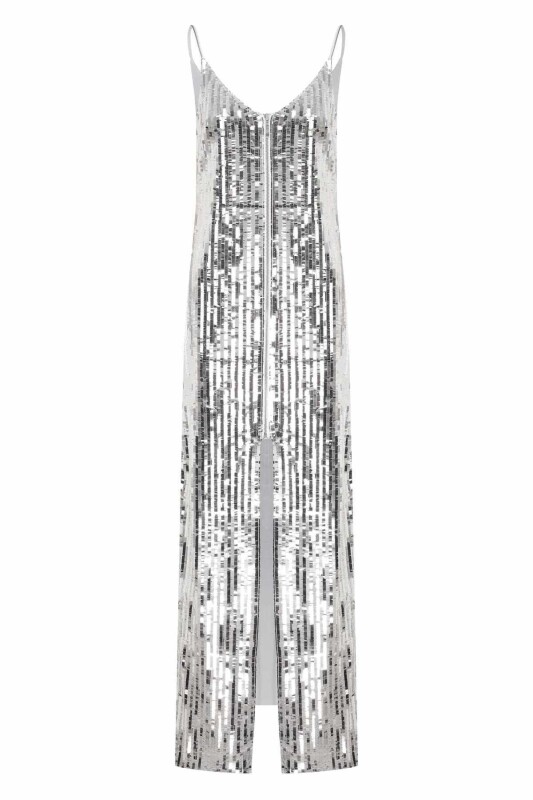 Pullu Abiye Elbise Gümüş - 4