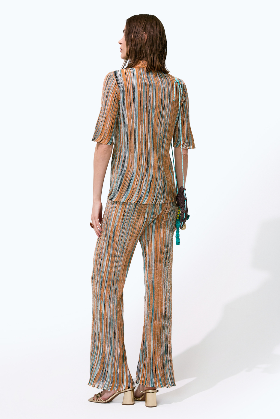Pullu Ajur Desenli Boru Paça Pantolon Oranj - Multi - 2