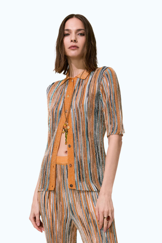 Pullu Polo Yaka Gömlek Oranj - Multi - Roman