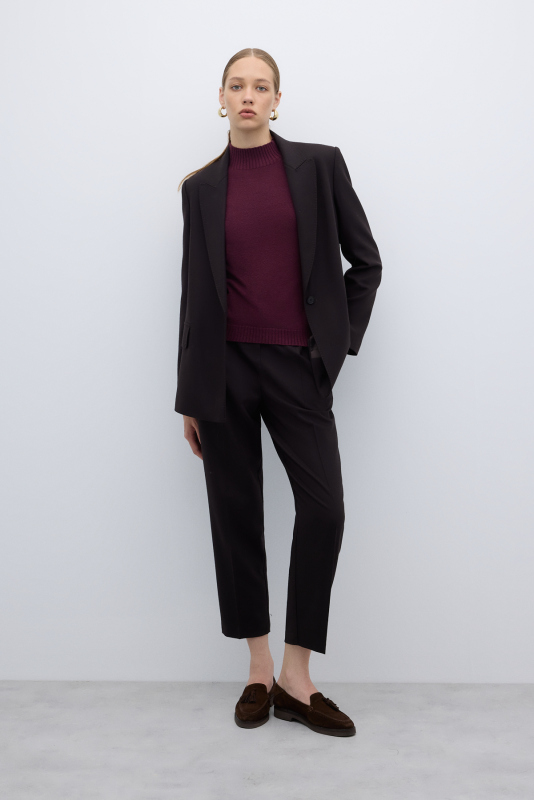 Punto Dikişli Tek Düğmeli Blazer Ceket Kahve - 5