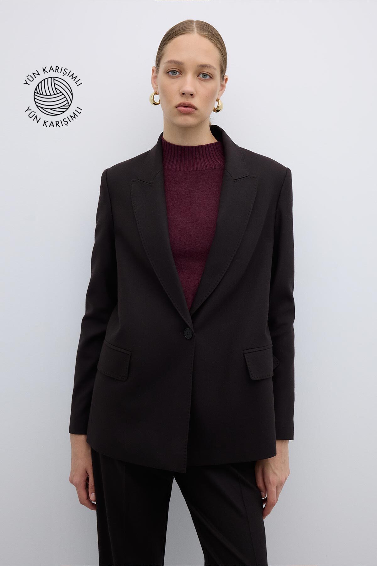 Punto Dikişli Tek Düğmeli Blazer Ceket Kahve