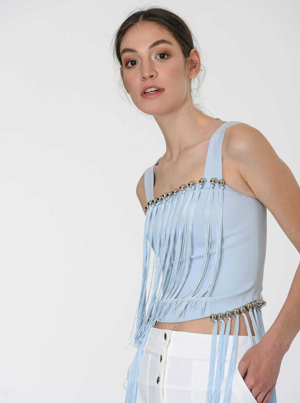 Püskül Detaylı Büstiyer Mavi - 3