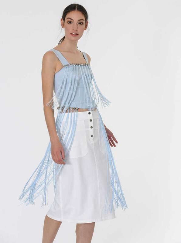 Püskül Detaylı Büstiyer Mavi - 2