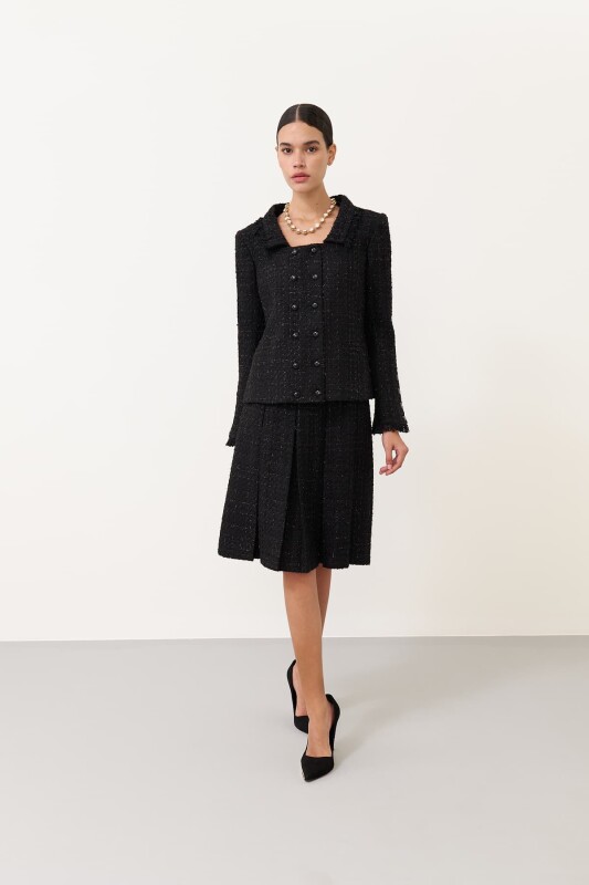 Önü Düğmeli Ceket Siyah - 4