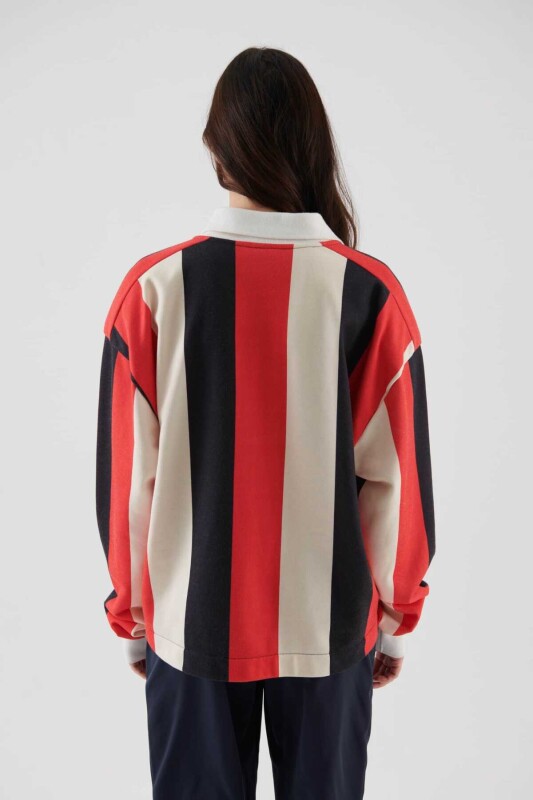  Renkli Çizgili Kadın Sweatshirt Standart Renk - Roman (1)