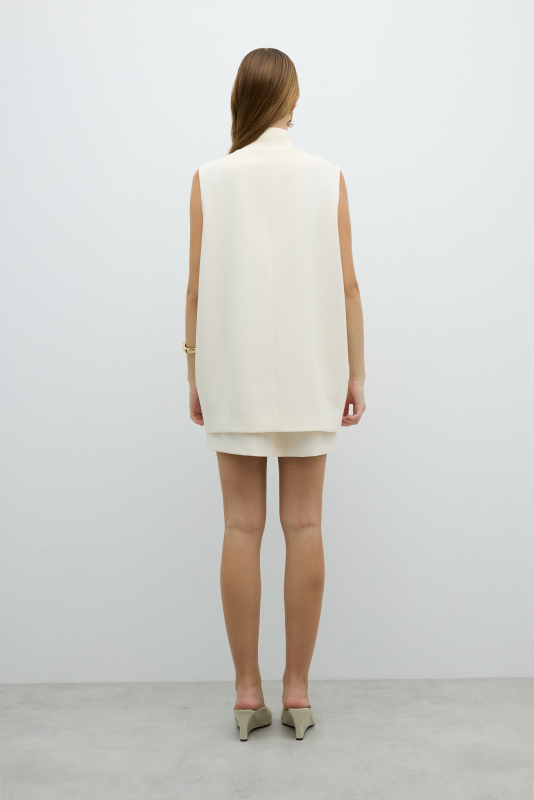 Ribana Yaka Çift Cepli Yelek Ekru - 2