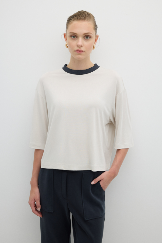 Ribana Yaka Truvakar Kol T-shirt Taş - 1