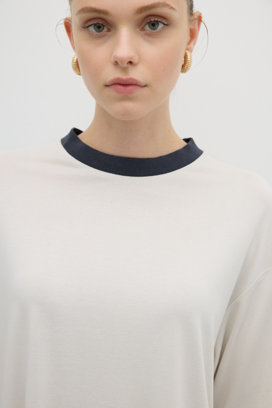 Ribana Yaka Truvakar Kol T-shirt Taş - 3