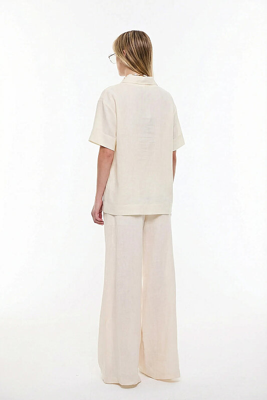 Şal Yaka Oversize Bluz Bej - Roman (1)