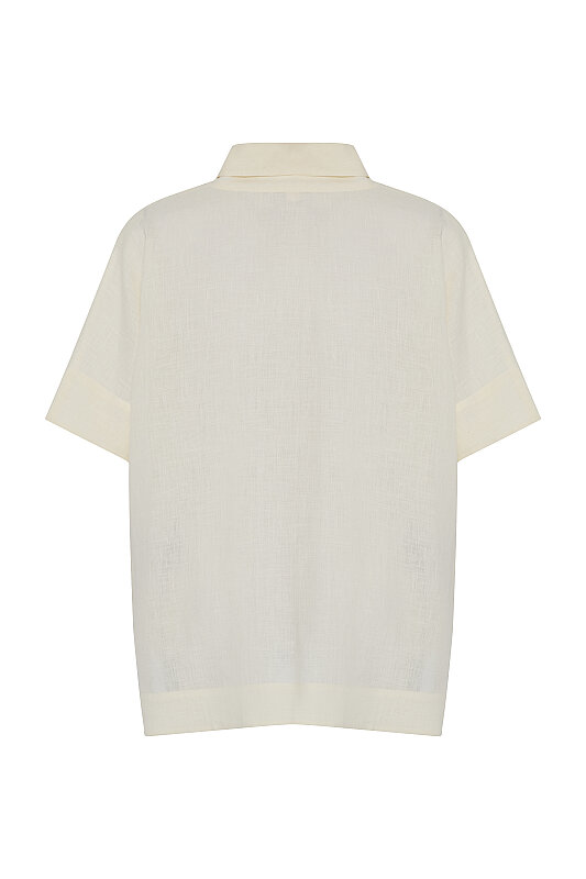 Şal Yaka Oversize Bluz Bej - 5