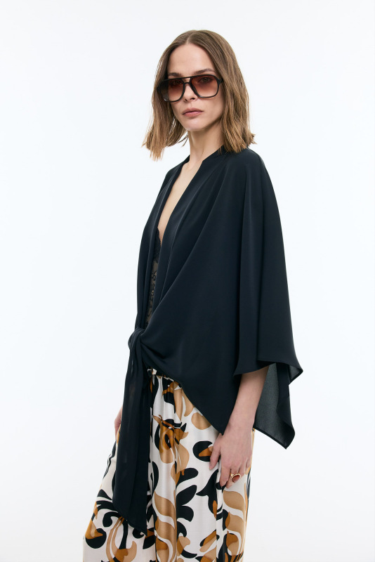 Şal Yakalı Yarasa Kol Kimono Siyah - 3