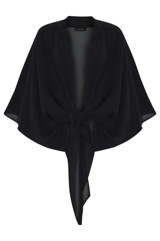 Şal Yakalı Yarasa Kol Kimono Siyah - 5