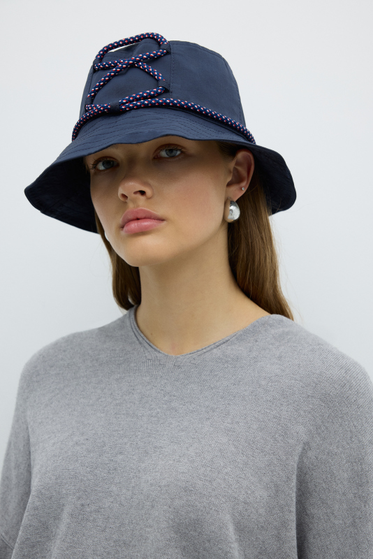 Bağlama Detaylı Şapka Lacivert - 1