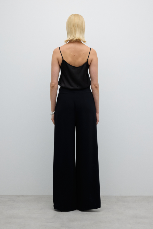 Şerit Detaylı Geniş Paça Pantolon Siyah - 2