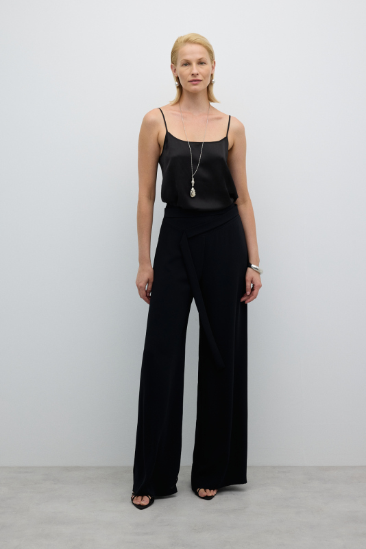 Şerit Detaylı Geniş Paça Pantolon Siyah - 1