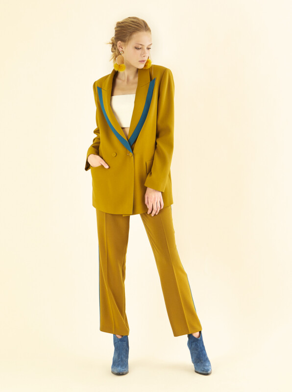  Şerit Detaylı Kadın Pantolon Olive - 3