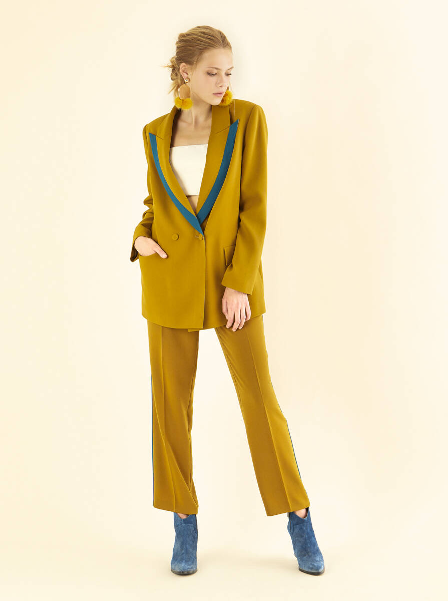 Şerit Detaylı Kadın Pantolon Olive - 3