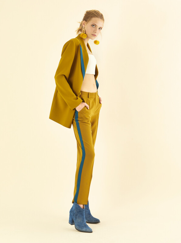  Şerit Detaylı Kadın Pantolon Olive - 2