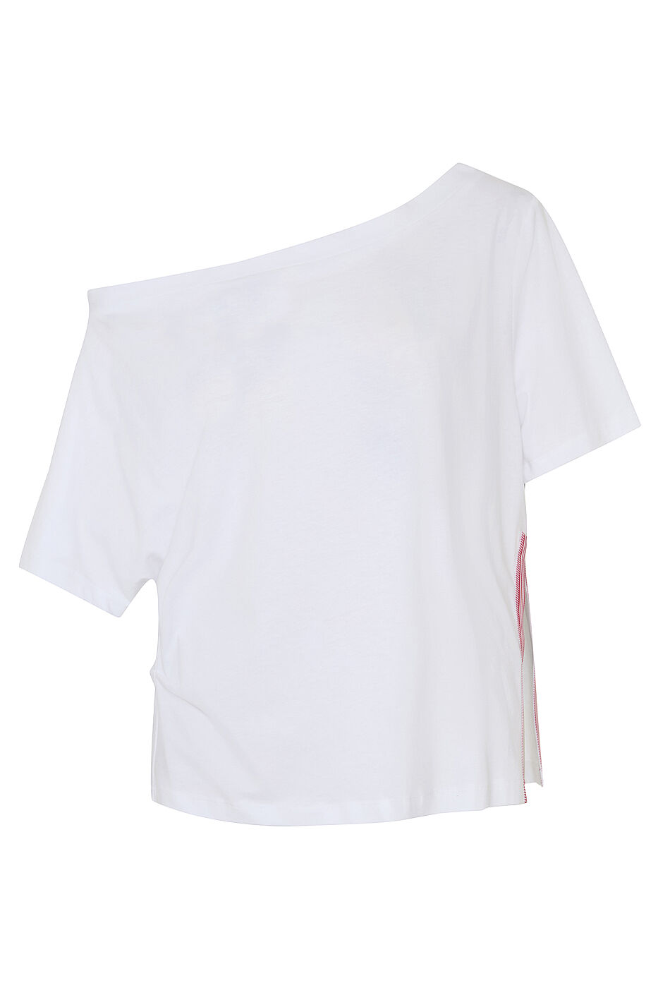 Şerit Detaylı Kayık Yaka T-shirt Beyaz - 3