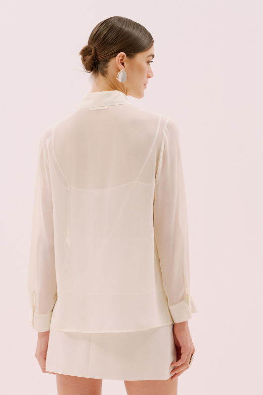 Şerit Detaylı Uzun Kollu Gömlek Ekru - Roman (1)