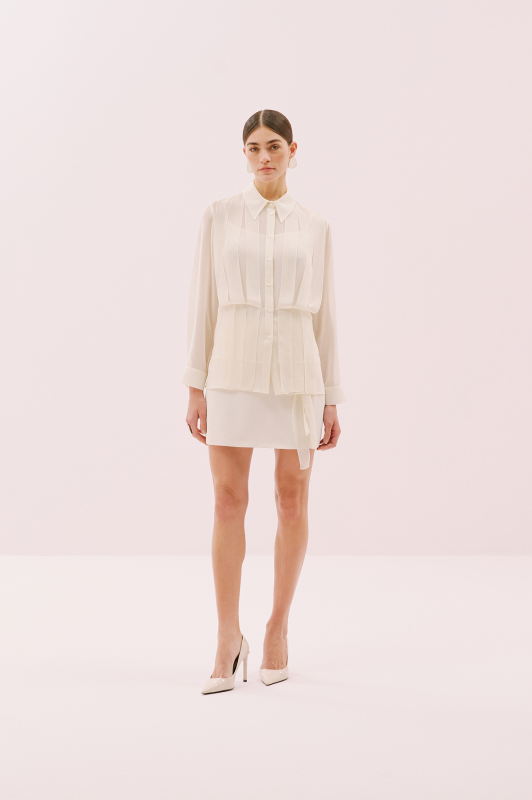 Şerit Detaylı Uzun Kollu Gömlek Ekru - 3