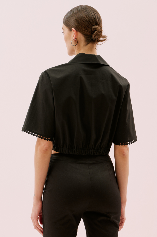 Şerit ve Lastik Detaylı Çift Cepli Kısa Kol Gömlek Siyah - 2