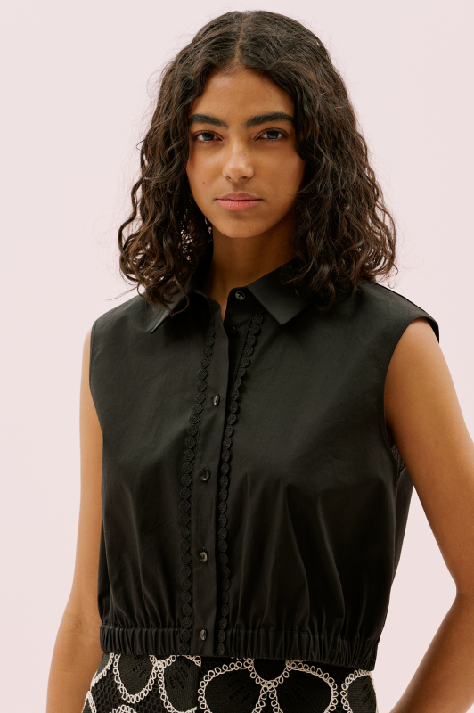 Şerit ve Lastik Detaylı Kolsuz Gömlek Siyah - 3