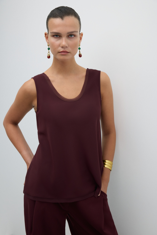 Şifon Biyeli Bluz Bordo - 1