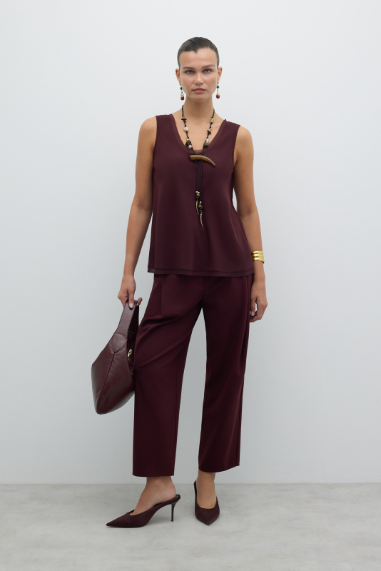 Şifon Biyeli Bluz Bordo - 3