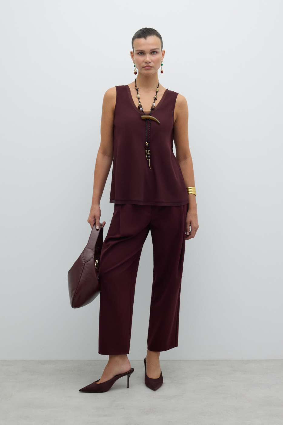 Şifon Biyeli Bluz Bordo - 3