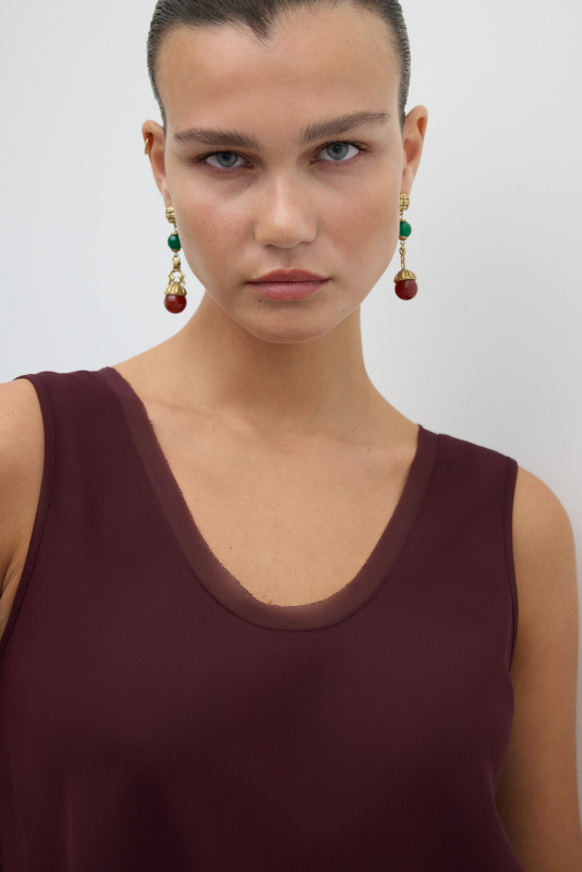 Şifon Biyeli Bluz Bordo - 4