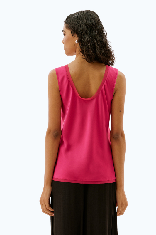 Şifon Biyeli Kolsuz Bluz Fuşya - Roman (1)