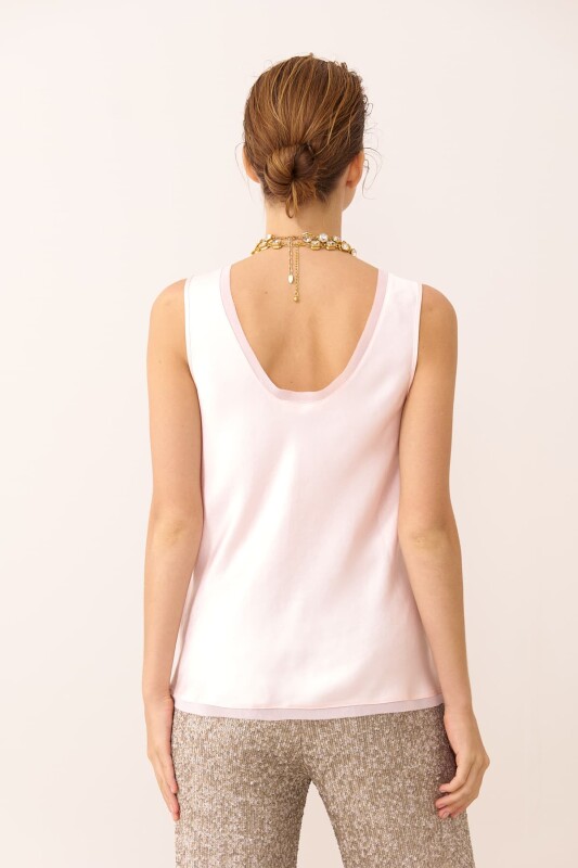 Chiffon Piping Satin Blouse Powder Colour - Roman (1)