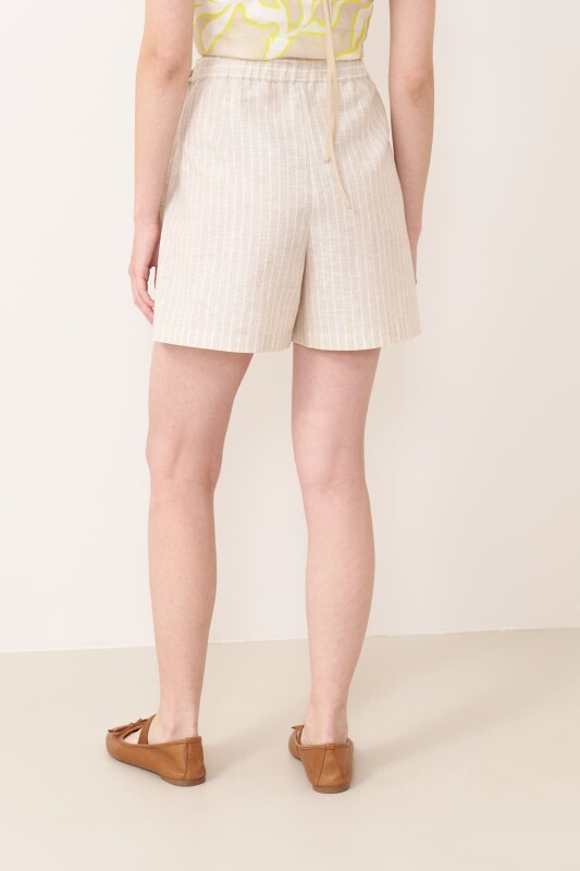 Kemerli Çizgili Keten Şort Etek Standart Renk - Roman (1)