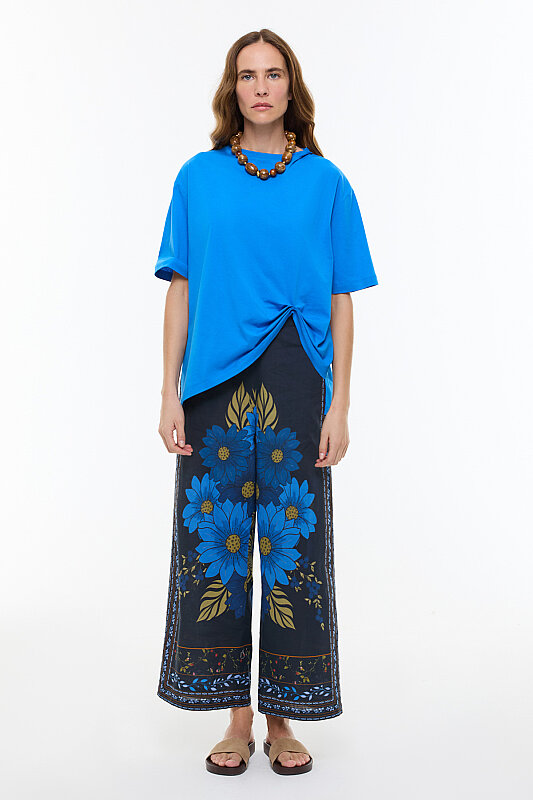 Sırt Baskılı Asimetrik T-shirt Turkuaz - 4