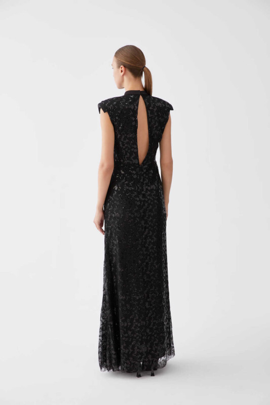  Sırt Dekolteli Abiye Elbise Siyah - 2