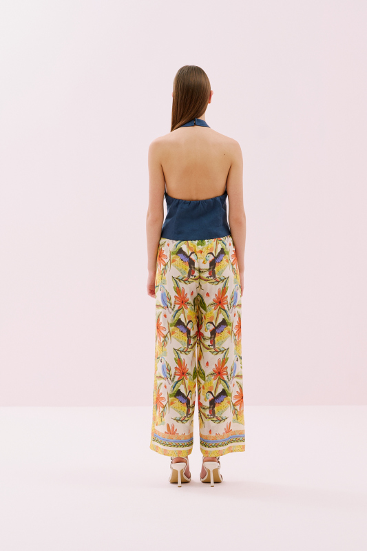 Sırt Dekolteli Çapraz Askılı Keten Büstiyer Lacivert - 2