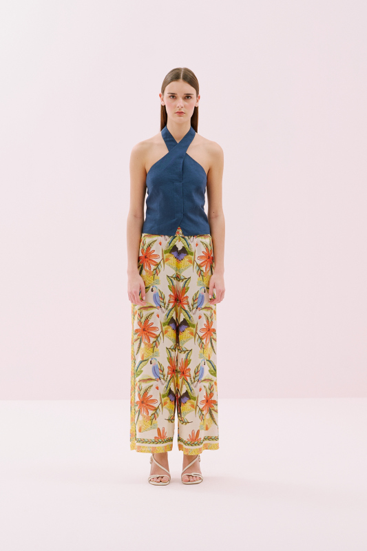 Sırt Dekolteli Çapraz Askılı Keten Büstiyer Lacivert - 3