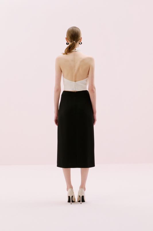 Sırt Dekolteli Degaje Yaka Saten Bluz Ekru - 2