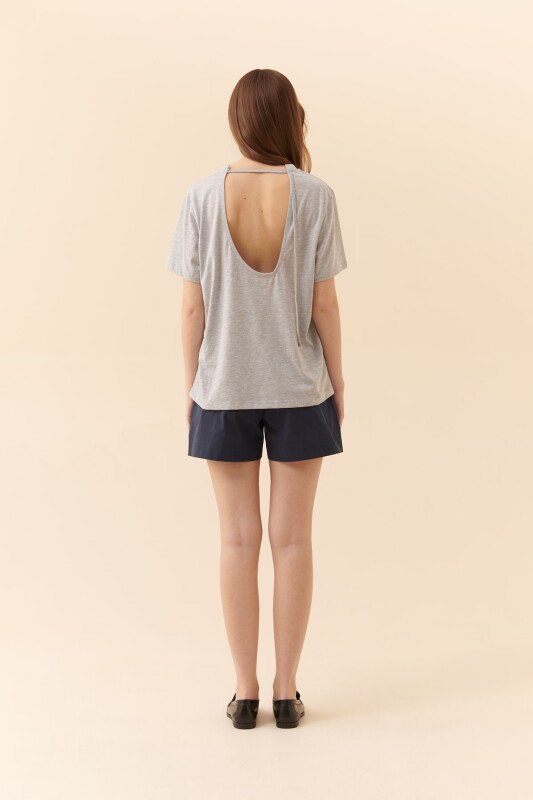  Sırt Dekolteli Kadın Tişört Gri - Melanj - Roman (1)