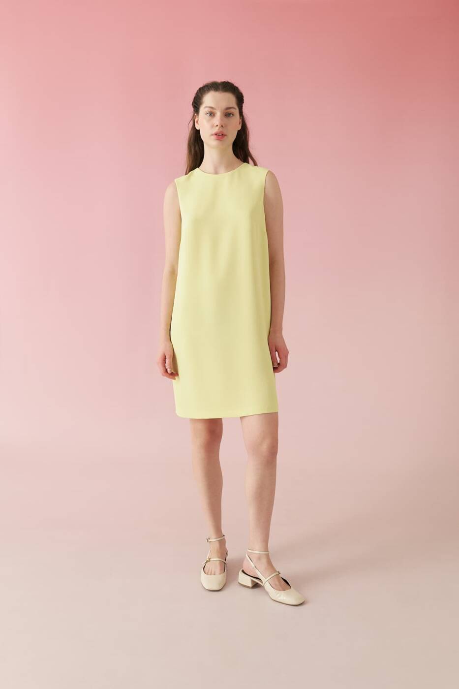 Sırt Dekolteli Krep Elbise Sarı - 4
