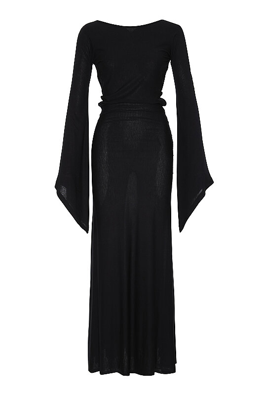 Sırt Dekolteli Örme Elbise Siyah - 5