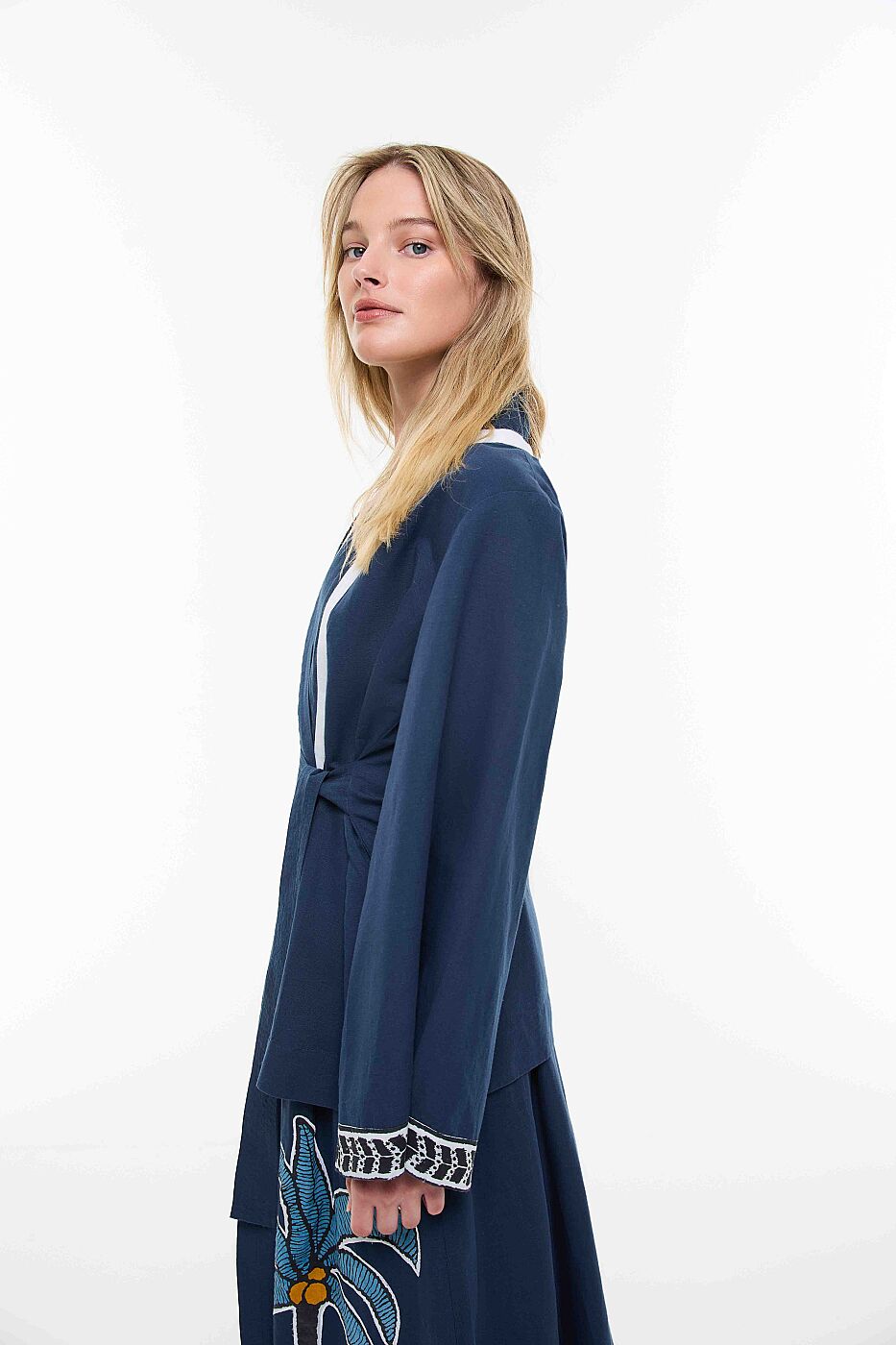 Sırt Detaylı Keten Garnili Kimono Lacivert - 6