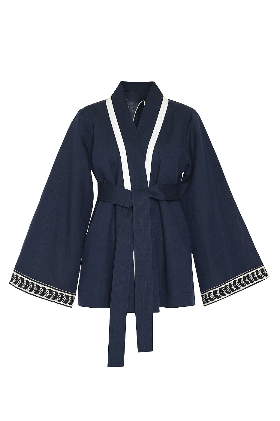 Sırt Detaylı Keten Garnili Kimono Lacivert - 4