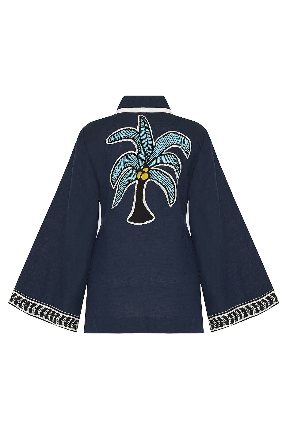 Sırt Detaylı Keten Garnili Kimono Lacivert - 5