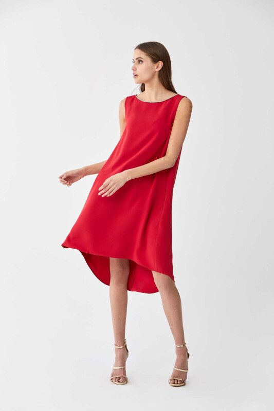 Sırt Dekolteli Mini Elbise Kırmızı - 3