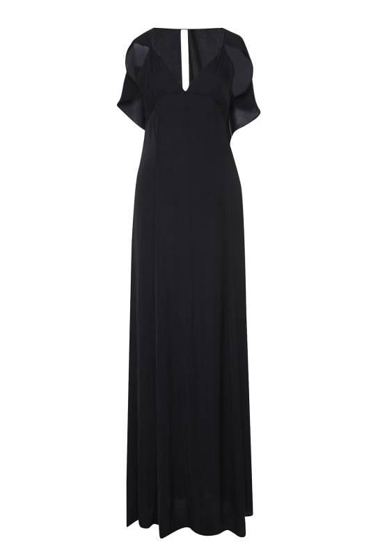 Pelerin Detaylı Sırt Dekolteli Maksi Boy Elbise Siyah - 5