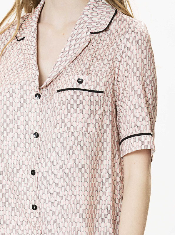 Siyah Detaylı Desenli Kadın Gömlek Orginal - 3